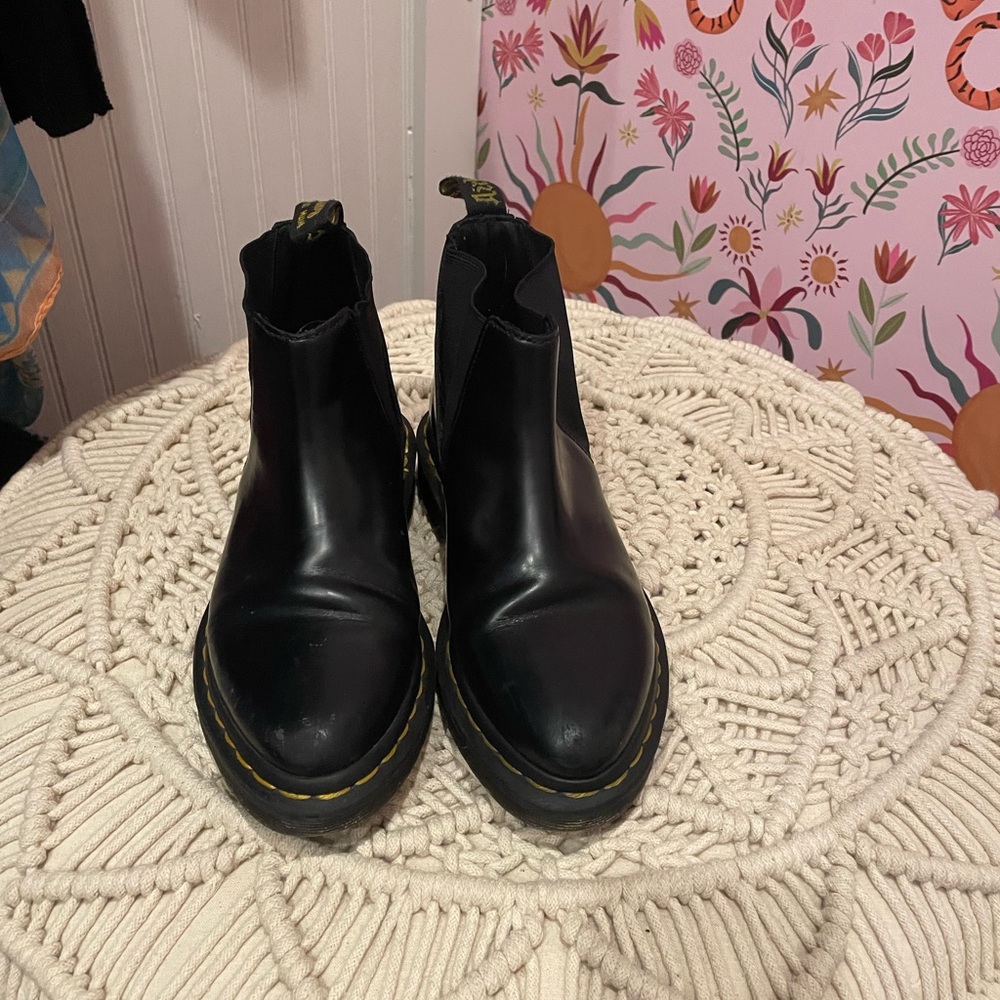 Dr. Martens Black Ankle Boots with Yellow Stitching